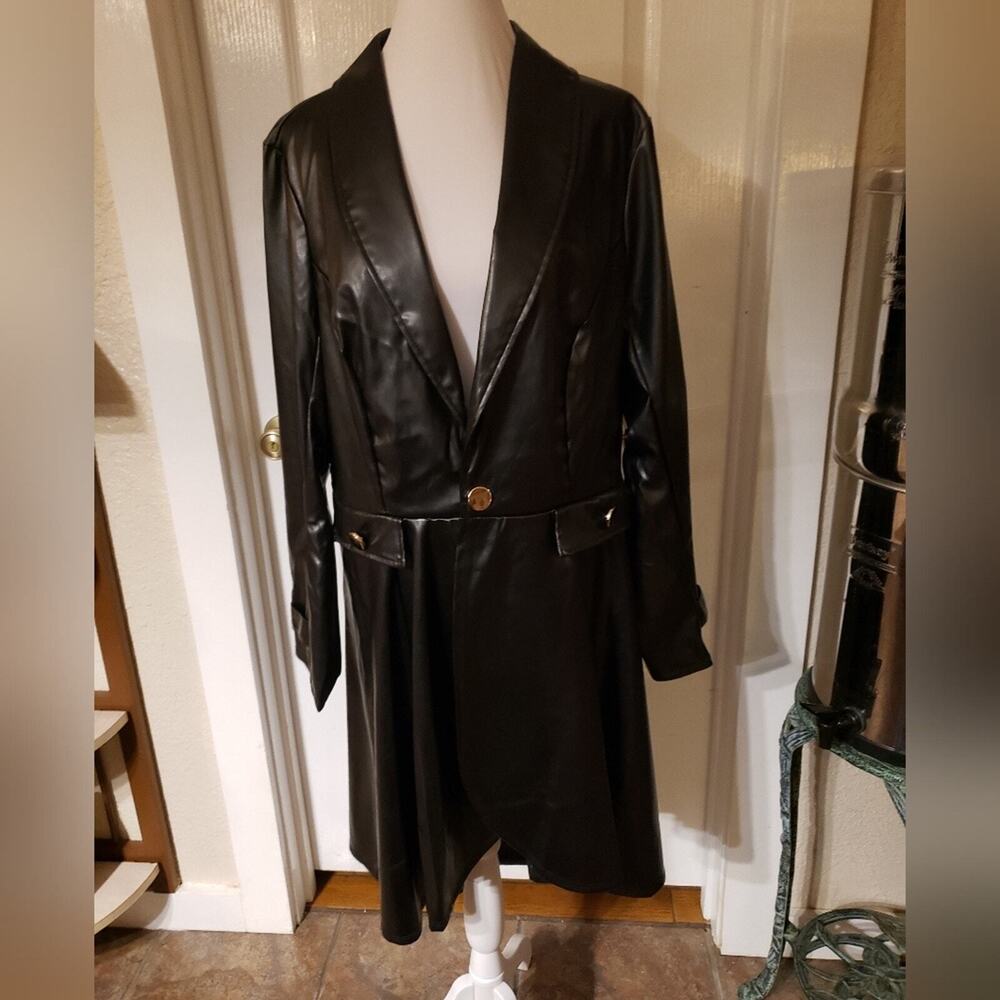 Goth military vegan leather gold detail French‎ trench coat plus size 1X